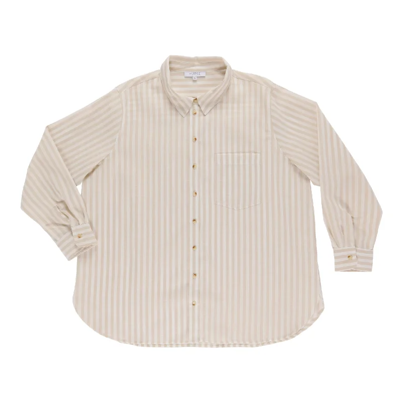 mySTYLE Women's Plus Striped Button-Up Linen Blouse Vintage Polka Blouse