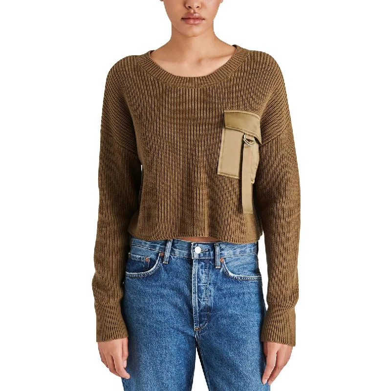 Womens Ribbed Trim Buckle Crewneck Sweater Long Sweater Short Sweater Cropped Sweater Womens Ribbed Trim Buckle Crewneck Sweater Long Sweater Short Sweater Cropped Sweater