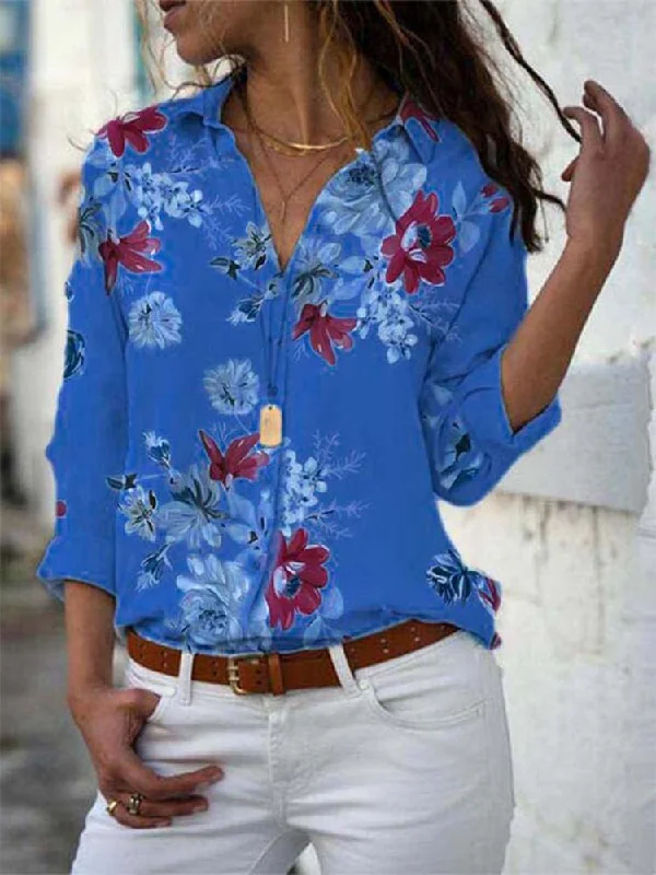 Plus Size Turn-down Collar Blouse Subtle Shimmer Blouse