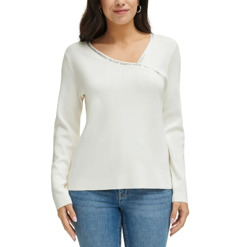 Womens Asymmetric Long Sleeve Pullover Sweater Collared Crew Neck Turtle Neck