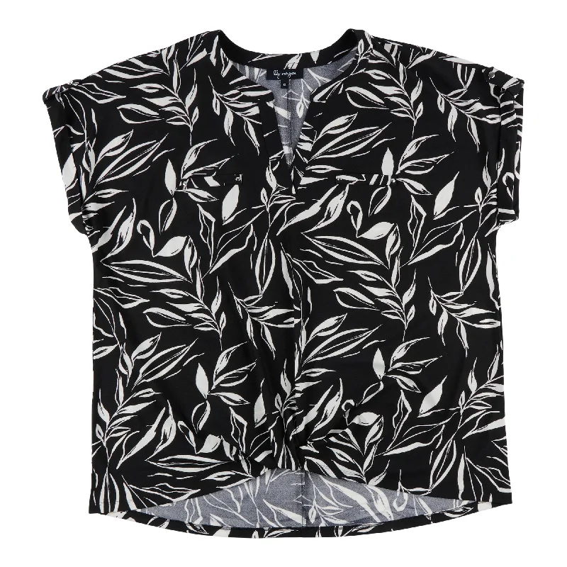 lily morgan Women's Plus V-Neck Fold Over Detail Blouse Casual Stripe Blouse