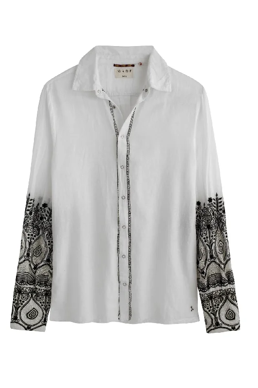 White Victorian  Embroidered Blouse Sheer Sleeve Blouse