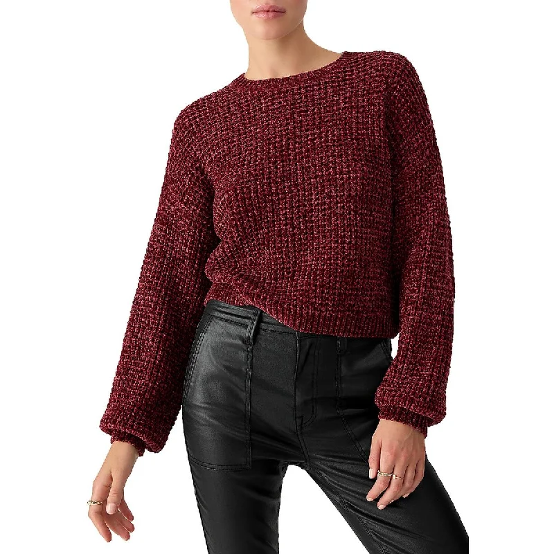 Womens Knit Long Sleeve Crewneck Sweater Lace Blend Ribbed Blend Corduroy Blend