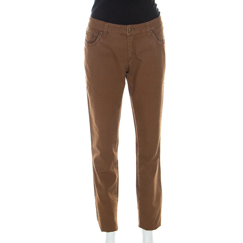 Roberto Cavalli Brown Stretch Cotton Leather Piping Detail Jeans Cozy Stretch High-Waist Jeans Roberto Cavalli Brown Stretch Cotton Leather Piping Detail Jeans Cozy Stretch High-Waist Jeans