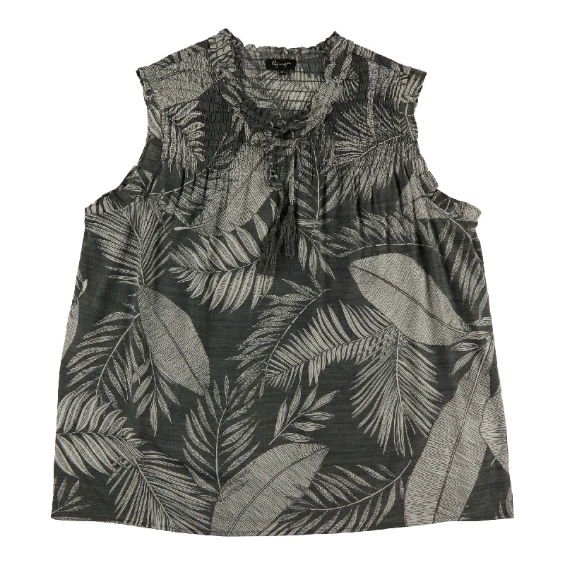 lily morgan Women's Plus Tropical Smocked Front Blouse Vintage Polka Blouse