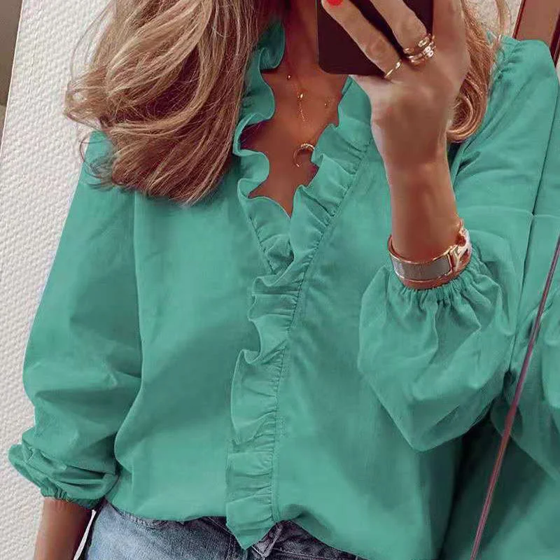 Elegant Ruffles Women Blouses Feminine Pastel Blouse