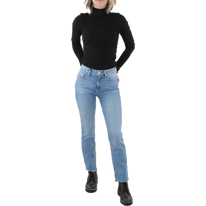 Cindy Womens Denim Raw Hem Ankle Jeans Elegant Dark-Wash Bootcut Jeans