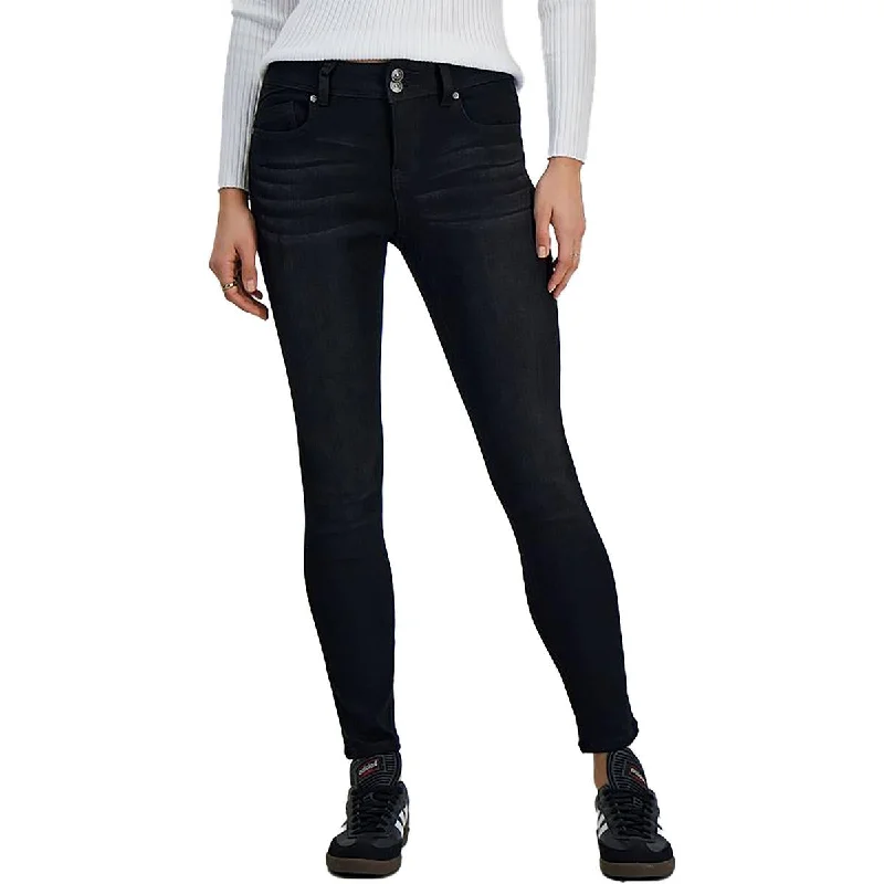 Juniors Womens Comfort Waist Mid Rise Skinny Jeans Casual Wide-Legged Denim Jeans