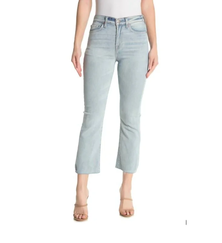 High Rise Kick Flare Raw Hem Jeans In Light Blue Fashionable Straight Cut Jeans