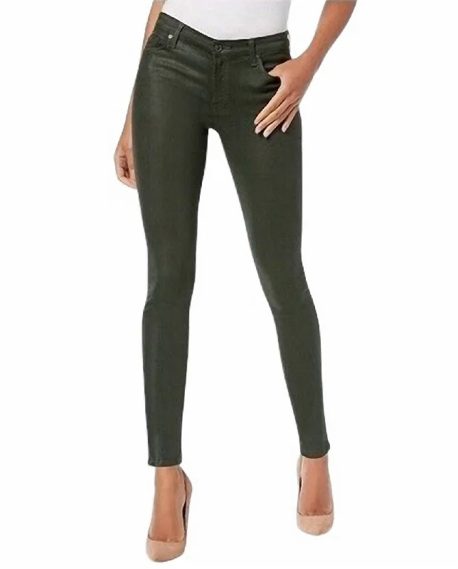 The Skinny Ankle Coated Shiny Mid Rise Jean In Green Casual Straight-Leg Jeans