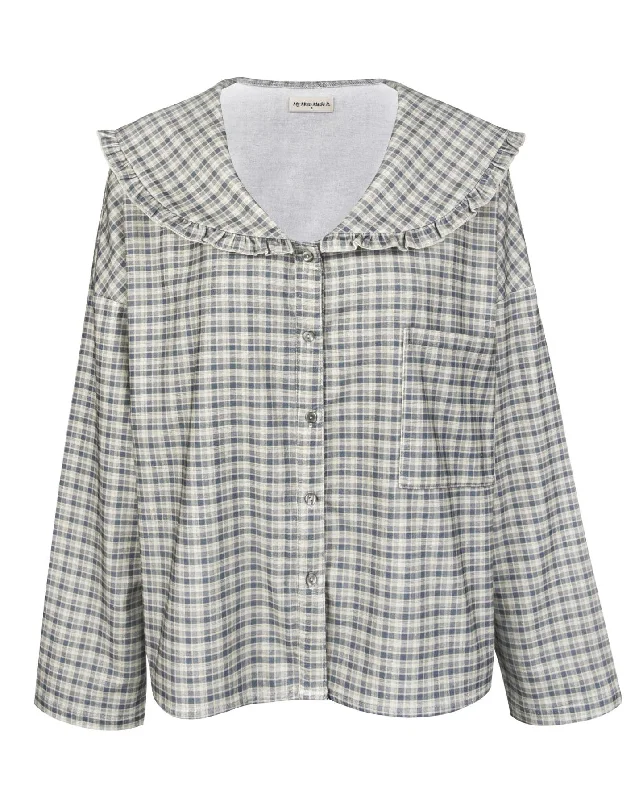 Sweetie Blouse - Faded Blue Flannel Slim Fit Blouse