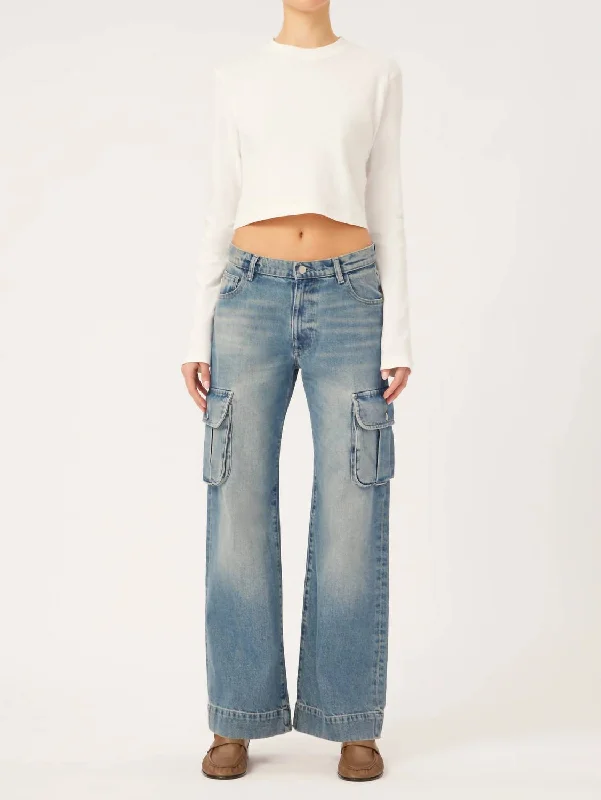 Zoie Wide Leg Cargo Low Rise Jeans In Blue Stylish Slim Fit Denim