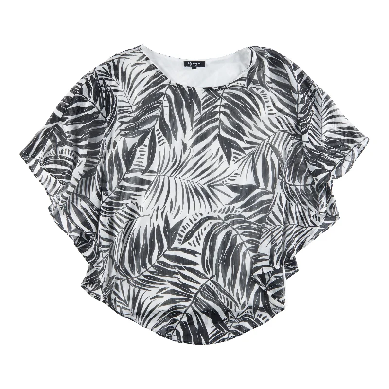 Women's Plus Ocean Blues Printed Overlay Blouse Lightweight Chiffon Blouse
