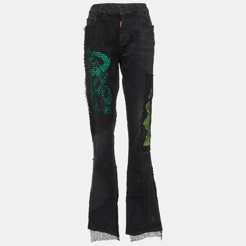 Off-White Black Embroidered Denim Flared Jeans Chic Dark-Wash Skinny Jeans
