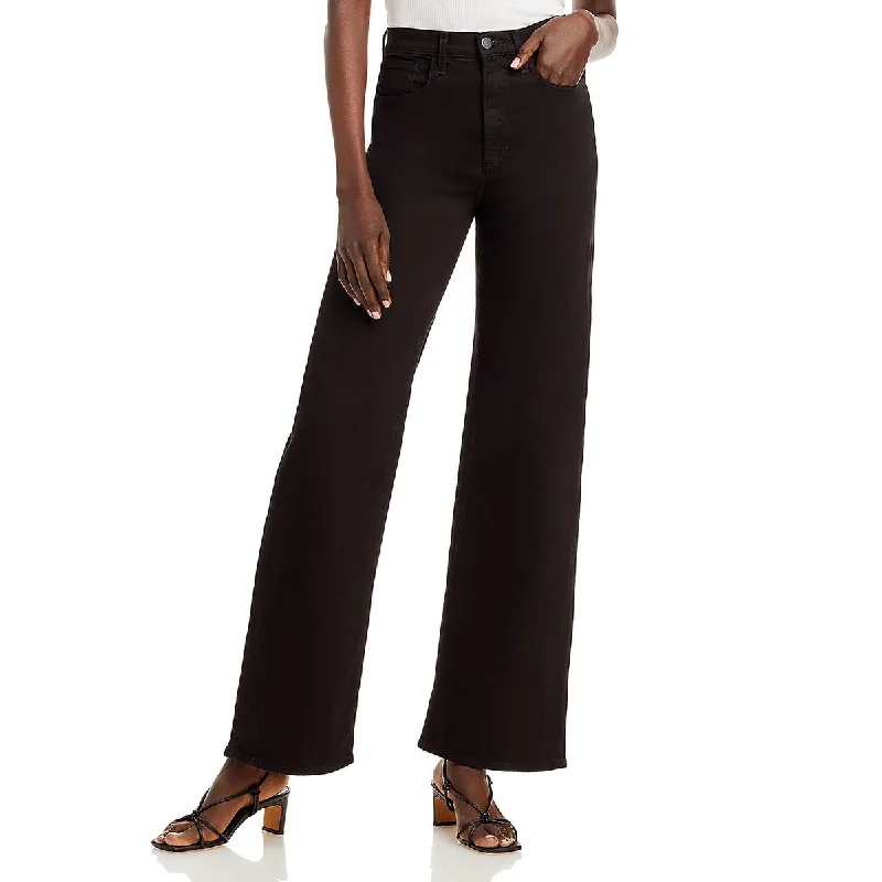 Womens High Rise Solid Wide Leg Jeans Comfortable Mid-Rise Jeans