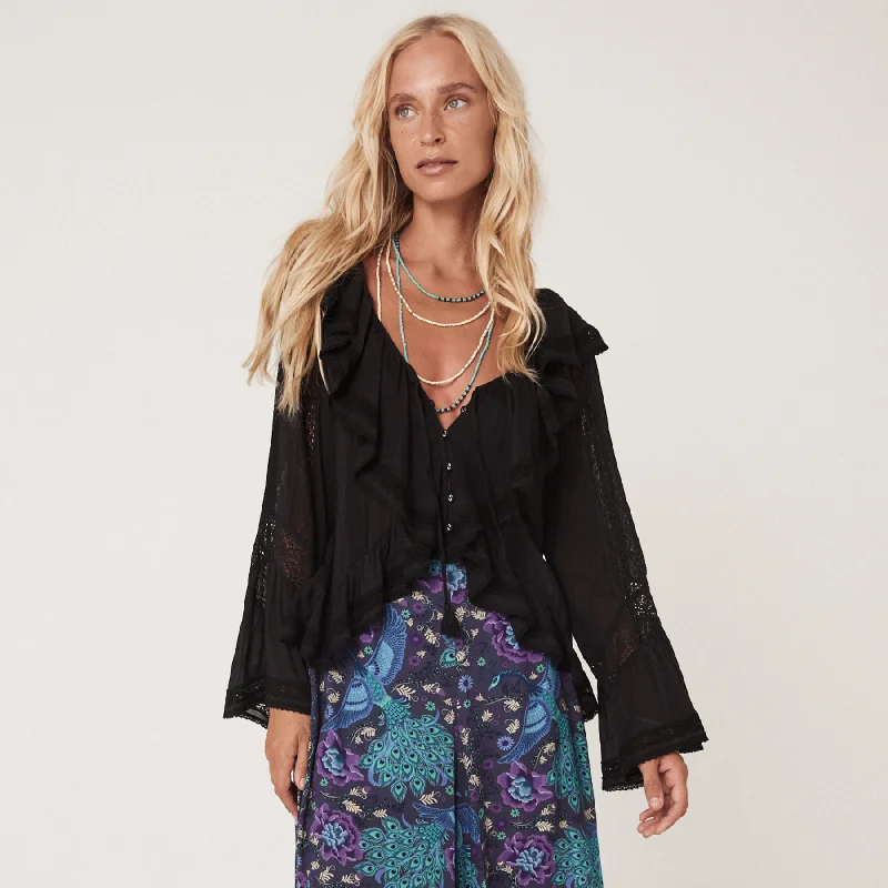 Fleur Lace Frill Blouse Chic Wrap Blouse