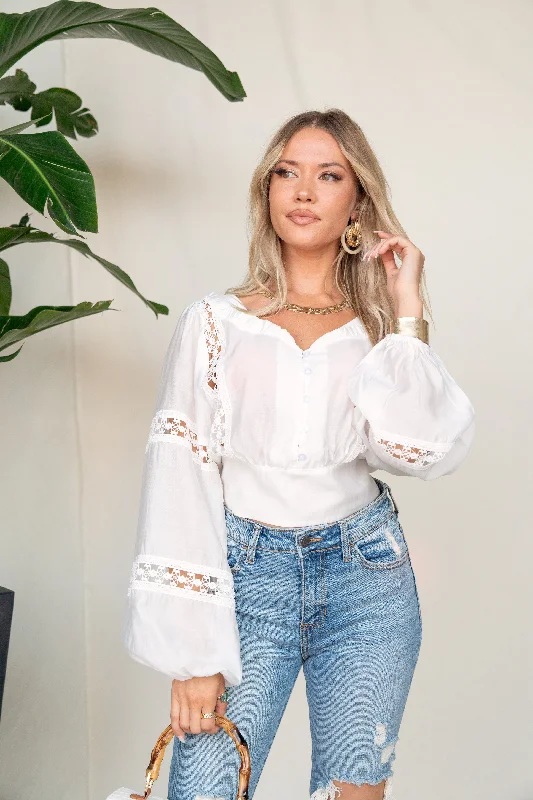 White Broderie Lace Blouse Elegant Embroidery Blouse