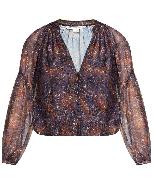 Jayce Vintage-Print Blouse Textured Cotton Blouse