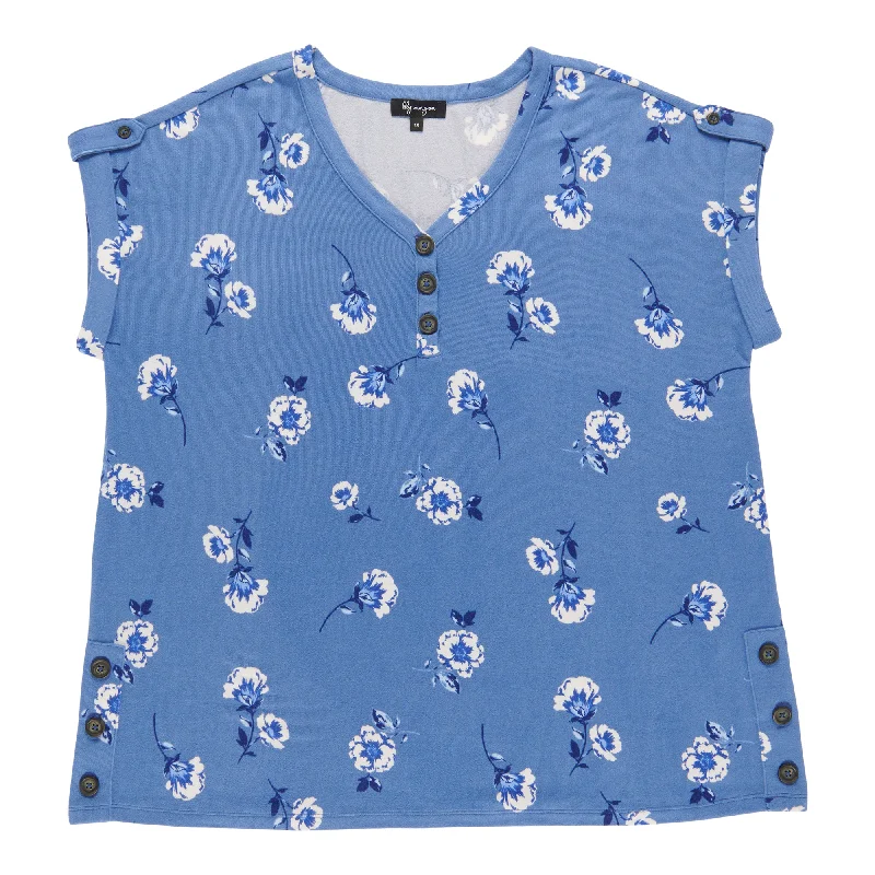 lily morgan Women's Plus Printed V-Neck Blouse Sleeveless Chiffon Blouse