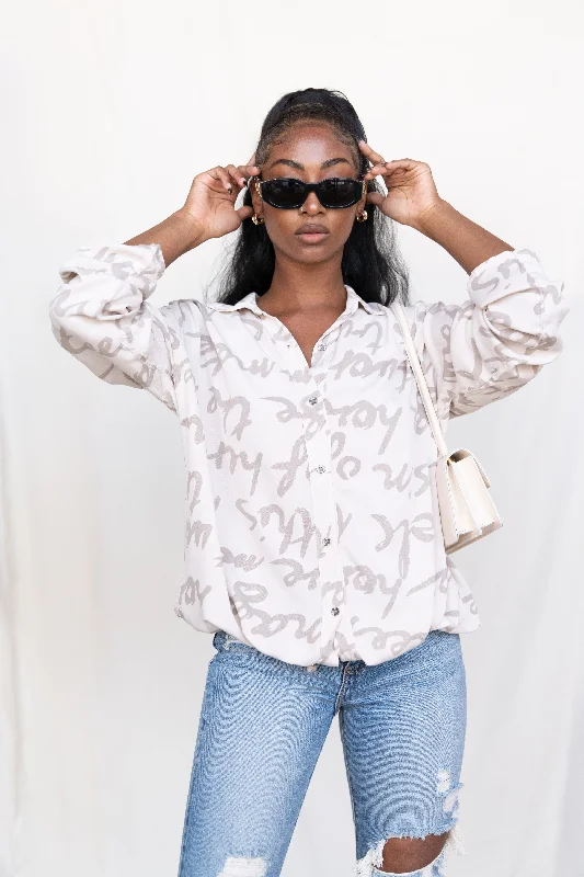 Soft and Comfy Letters Print Long Sleeve Blouse Romantic Lace Blouse