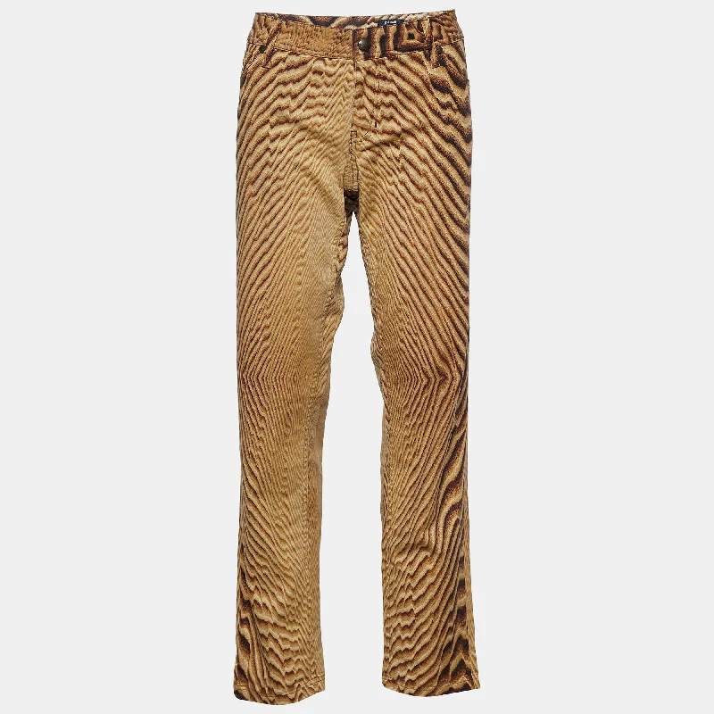 Just Cavalli Beige Animal Print Cotton Straight Fit Jeans Fashionable Frayed Hem Denim Just Cavalli Beige Animal Print Cotton Straight Fit Jeans Fashionable Frayed Hem Denim