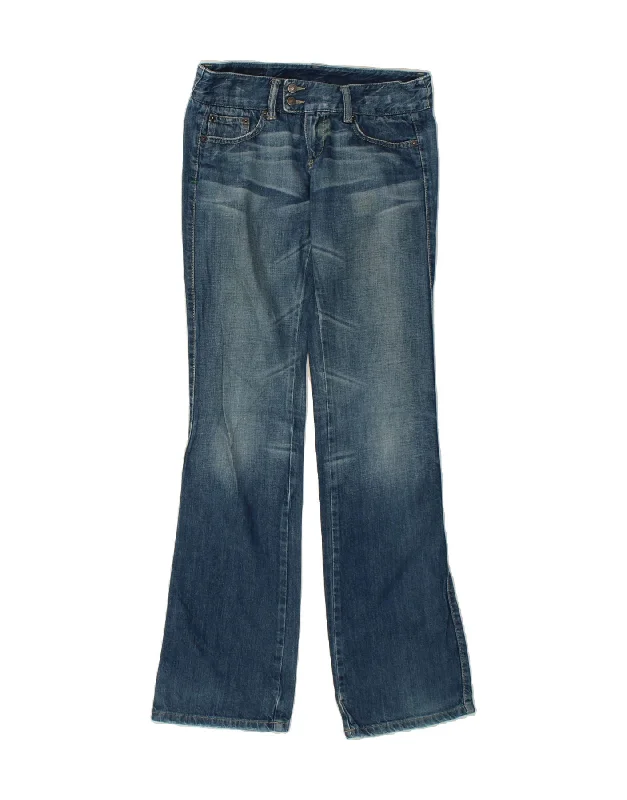 BENETTON Womens Bootcut Jeans W26 L32 Blue Cotton Chic Rolled Cuff Denim Jeans