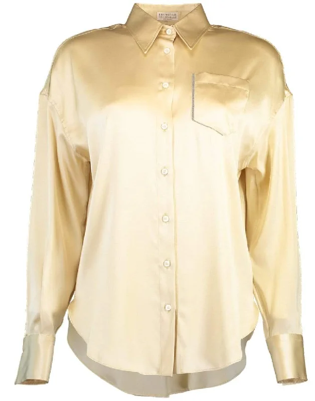 Shadow Pocket Silk Blouse Modern Work Blouse