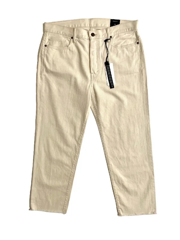 Women's Union Slouch Straight Jeans In Ivory Fashionable Raw Hem Bootcut Jeans