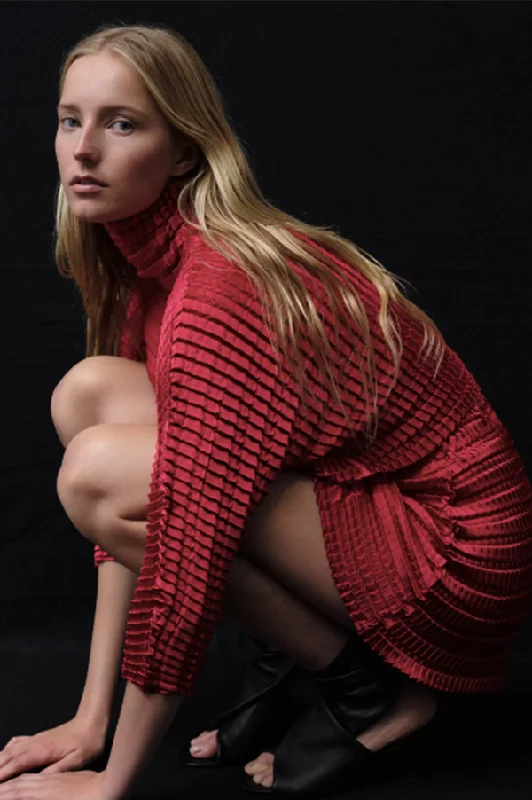KJ Cropped Pleated Blouse in Burgundy Playful Puff Blouse