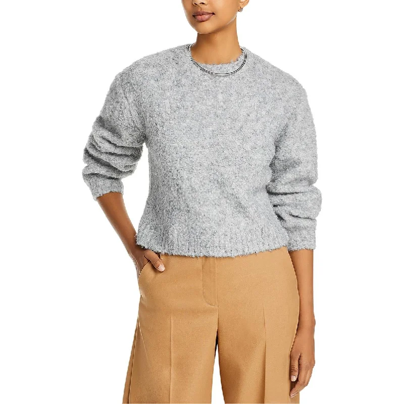 Womens Wool Blend Ribbed Trim Crewneck Sweater Hooded Caped Shawl Collar