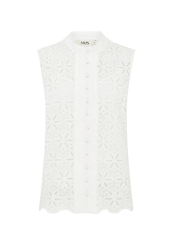 Mos The Label Sara Lace Sleeveless Blouse - Ivory Relaxed Fit Blouse