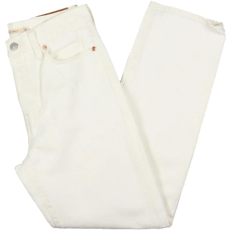 Womens Cotton High Rise Straight Leg Jeans Elegant Tapered Leg Denim