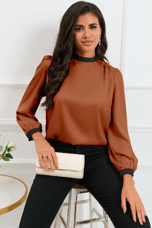Satin Carmel and black tie blouse Vintage Lace Blouse