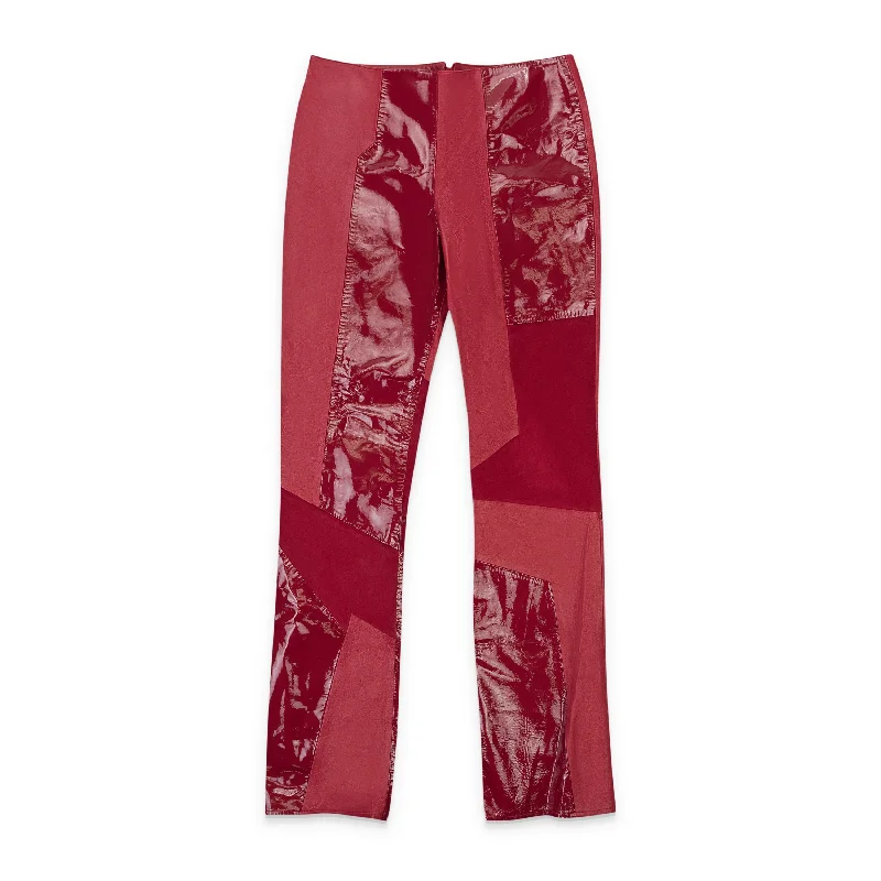 SOS STEVE SMITH LEATHER PATCHWORK RED WOMEN'S BOOTCUT JEANS Casual Distressed Skinny Jeans SOS STEVE SMITH LEATHER PATCHWORK RED WOMEN'S BOOTCUT JEANS Casual Distressed Skinny Jeans