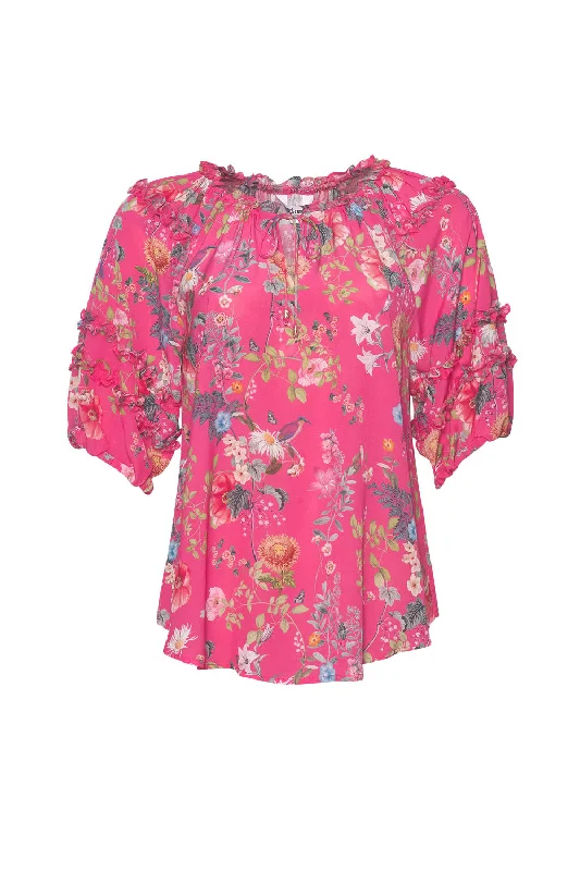 Loobies Story Florale Blouse - Hot Pink Multi Lightweight Tunic Blouse