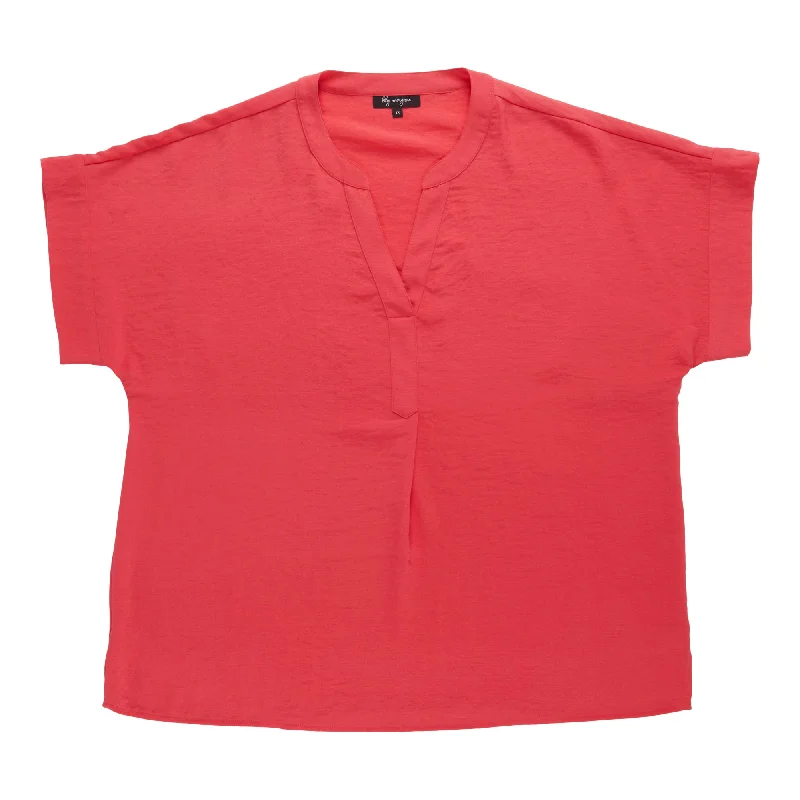 lily morgan Women's Plus Trend Edit Solid Popover Blouse Asymmetric Hem Blouse