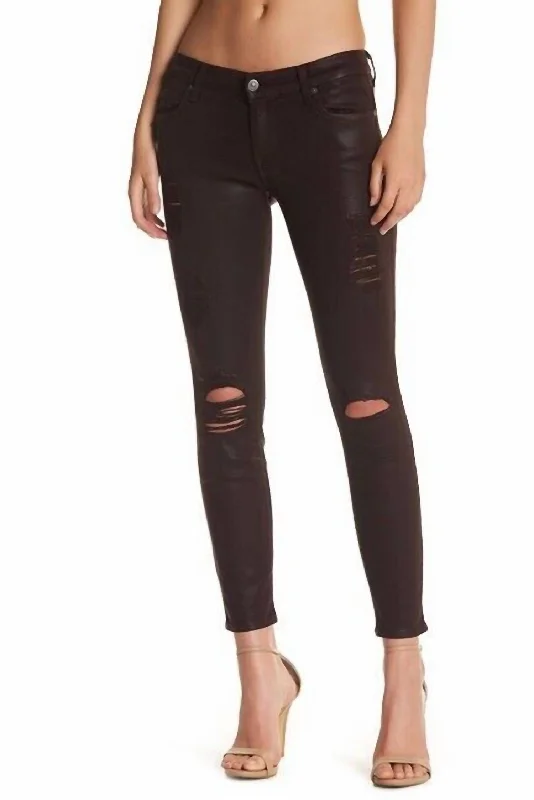 Skinny Coated Distressed Jeans In Red Trendy Pleated Waist Jeans