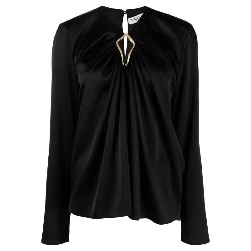 Long Sleeve Draped Blouse Pleated Collar Blouse