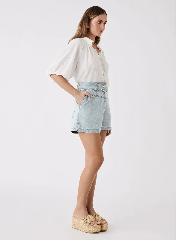 Esmaeé Island Blouse  - White Collared Satin Blouse