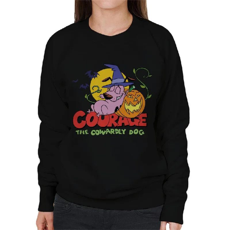 Courage The Cowardly Dog Halloween Leaning On Pumpkin Women's Sweatshirt Hoodie with Slit Hem Functional Movement Courage The Cowardly Dog Halloween Leaning On Pumpkin Women's Sweatshirt Hoodie with Slit Hem Functional Movement