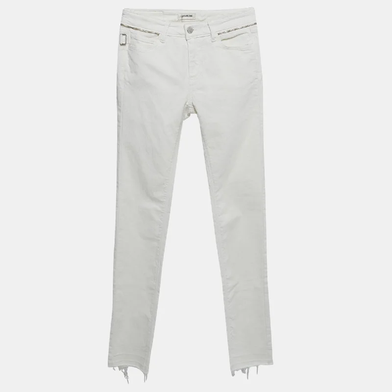 Zadig & Voltaire White Denim Eva Cher Jean Elegant Raw Hem Jeans