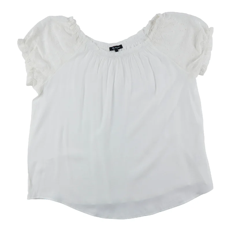 lily morgan Women's Plus Tropical Eyelet Sleeve Blouse Modern Work Blouse