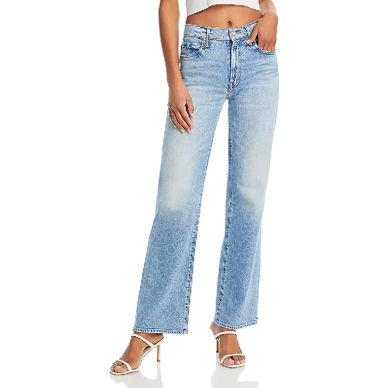 Womens High Rise Faded Straight Leg Jeans Fashionable Button-Front Jeans