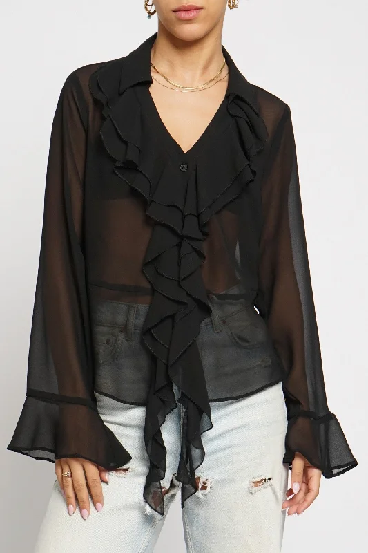 Blake Ruffle Front Sheer Blouse Chic Off-Shoulder Blouse
