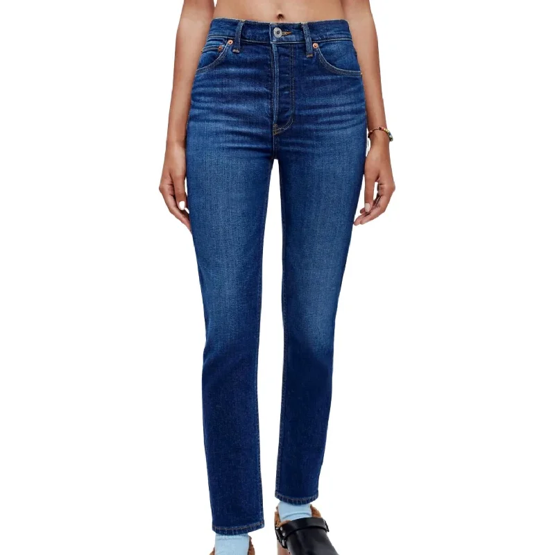 90's High Rise Ankle Crop Jean In Deep Sapphire Stylish High-Waist Skinny Denim