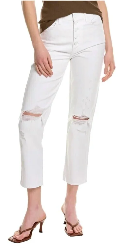 Hi-Waist Button Fly Cropped Straight Jeans In White Comfortable Straight-Legged Denim Hi-Waist Button Fly Cropped Straight Jeans In White Comfortable Straight-Legged Denim