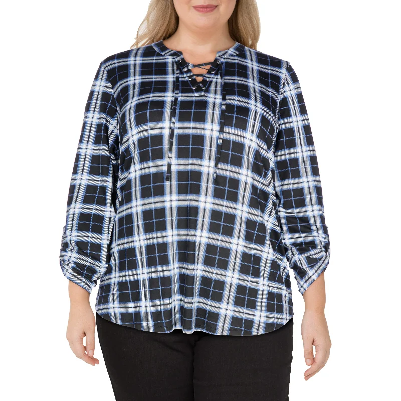 mySTYLE Women's Plus V-Neck Lace-up Blouse Elegant Lace Blouse