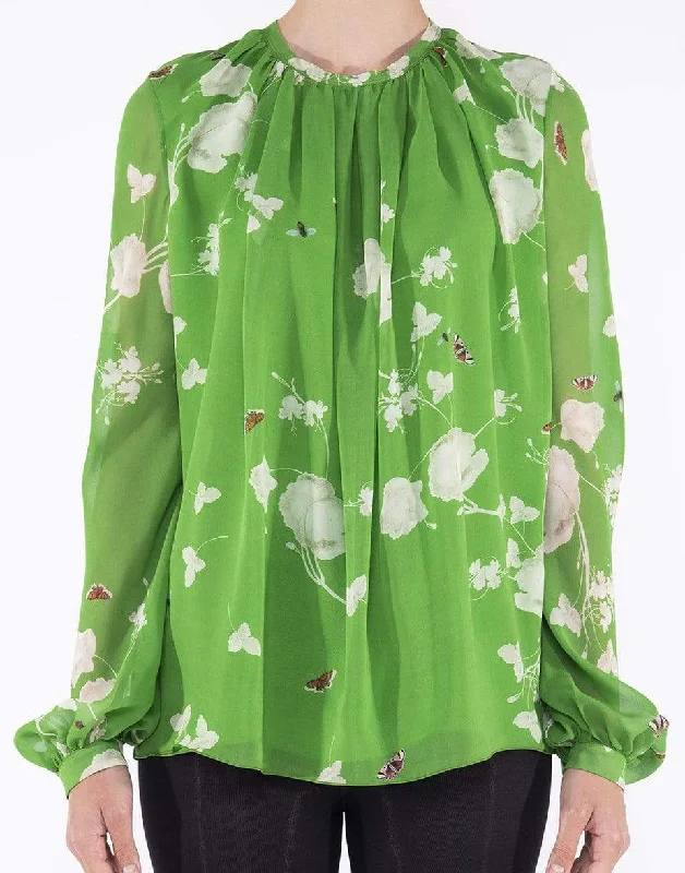 Long Sleeve Georgette Jardins Print Blouse Wrap Front Blouse