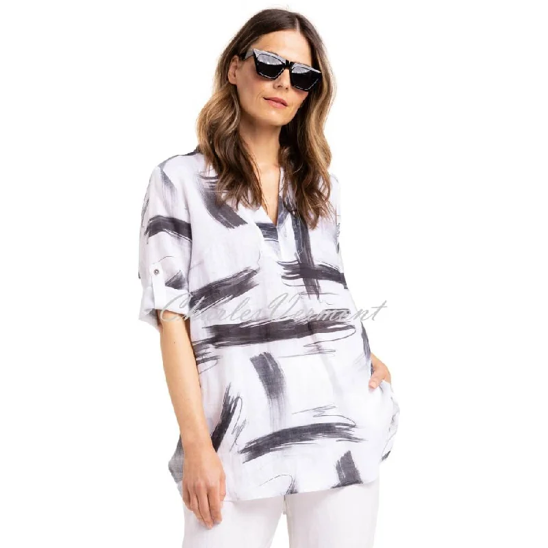 Doris Streich Patterned Linen Blouse - Style 273706-91 Peter Pan Blouse
