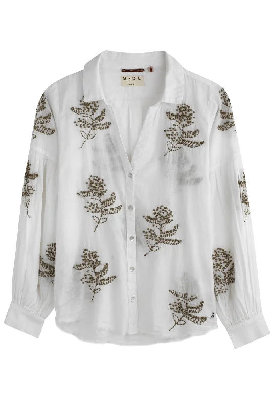 Olive  Rice Embroidery Blouse Chic Sleeveless Blouse